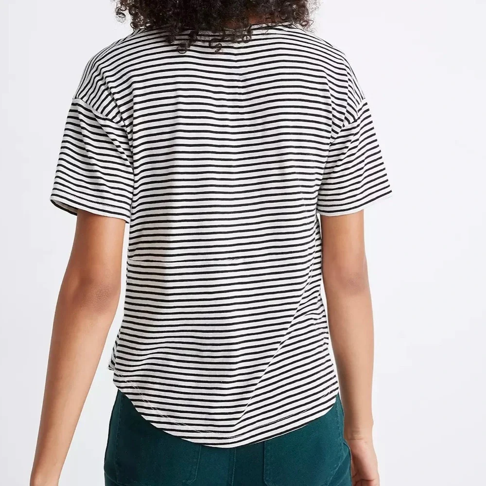 Madewell | B&W Whisper Cotton Crewneck Tee Shirt Top - Size XS - Picture 4 of 11